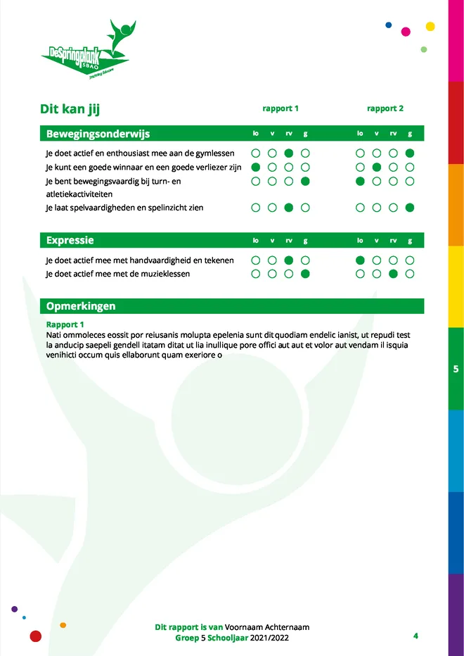 Voorbeeldpagina 4 uit kindrapport SO voorbeeld van Christelijke School voor Speciaal Basisonderwijs De Springplank