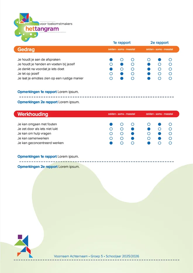 Voorbeeldpagina 4 uit symbolenrapport so voorbeeld van School voor Speciaal Basisonderwijs Het Tangram