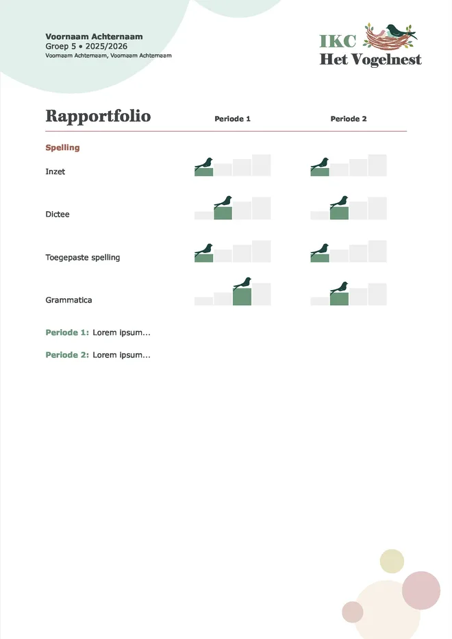 Voorbeeldpagina 7 uit Rapportfolio met kindportfolio voorbeeld van IKC Het Vogelnest