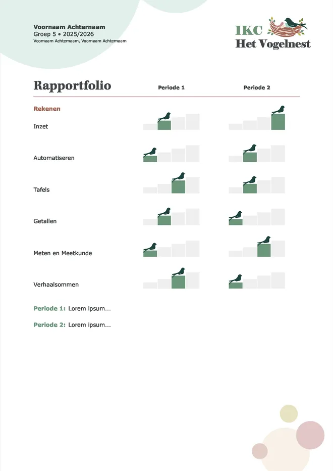 Voorbeeldpagina 5 uit Rapportfolio met kindportfolio voorbeeld van IKC Het Vogelnest