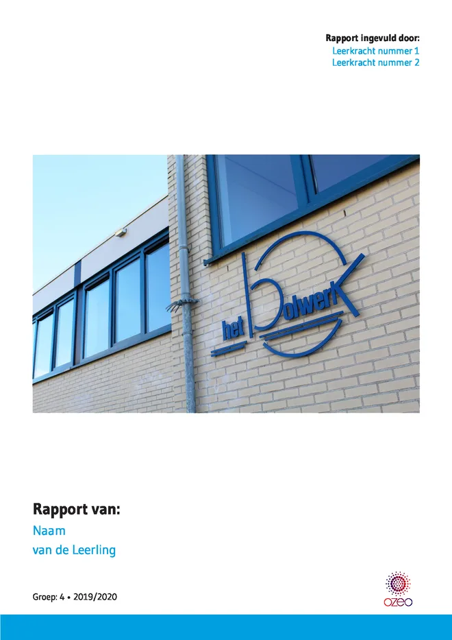 Voorbeeldpagina 1 uit Praktijkschool rapport voorbeeld van Het Bolwerk