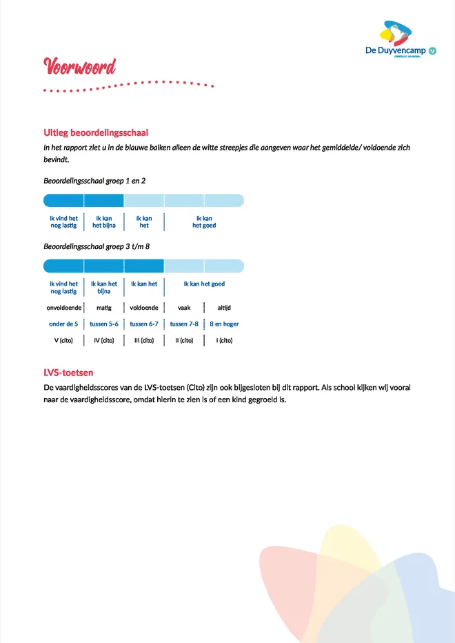 Voorbeeldpagina 2 uit Kernwaarden rapport voorbeeld van Basisschool De Duyvencamp