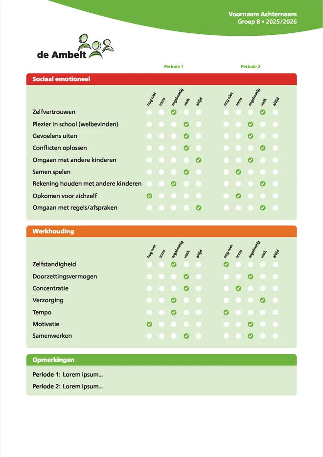 Voorbeeldpagina 1 uit Speciaal onderwijs rapport voorbeeld van De Ambelt
