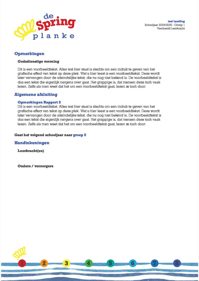 Voorbeeldpagina 3 uit Kleuterrapport voorbeeld van Christelijke Basisschool de Springplanke
