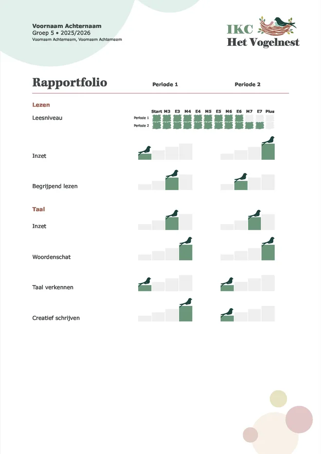 Voorbeeldpagina 6 uit Rapportfolio met kindportfolio voorbeeld van IKC Het Vogelnest