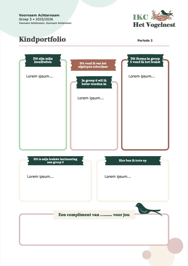 Voorbeeldpagina 8 uit Rapportfolio met kindportfolio voorbeeld van IKC Het Vogelnest