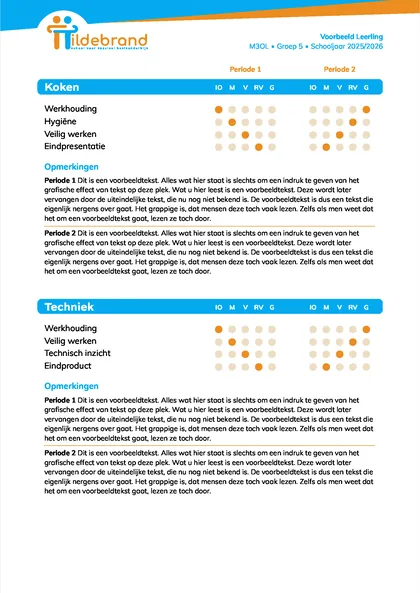 Voorbeeldpagina 1 uit SBO praktijkrapport voorbeeld van School voor Speciaal Basisonderwijs Hildebrand