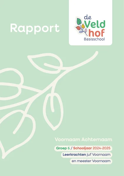 schoolrapport middenbouw voorbeeld – Basisschool De Veldhof – pagina 1 Voorbeeldpagina 1 uit schoolrapport middenbouw voorbeeld van Basisschool De Veldhof