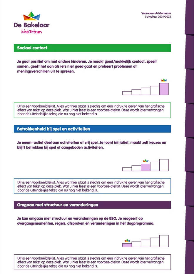 Voorbeeldpagina 2 uit BSO rapport voorbeeld groep 1-8 van Kindcentrum De Bakelaar