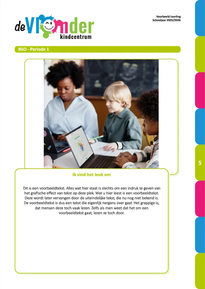 Voorbeeldpagina 1 uit BSO verslag voorbeeld van Kindcentrum De Vlonder