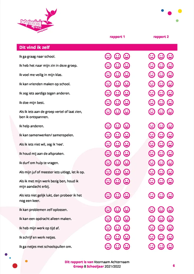 Voorbeeldpagina 5 uit kindrapport SO voorbeeld van Christelijke School voor Speciaal Basisonderwijs De Springplank