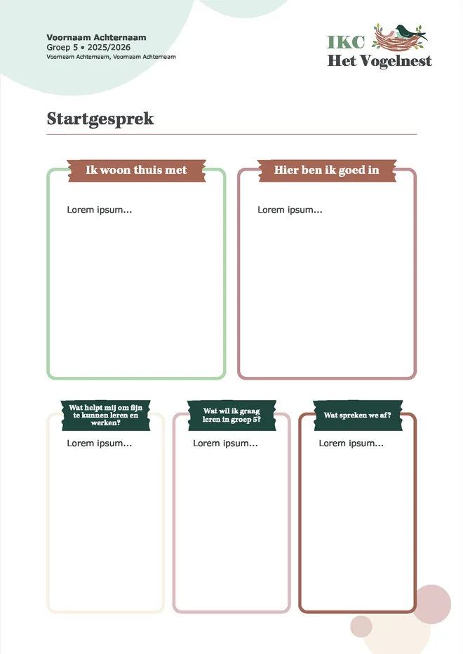 Voorbeeldpagina 2 uit Rapportfolio met kindportfolio voorbeeld van IKC Het Vogelnest