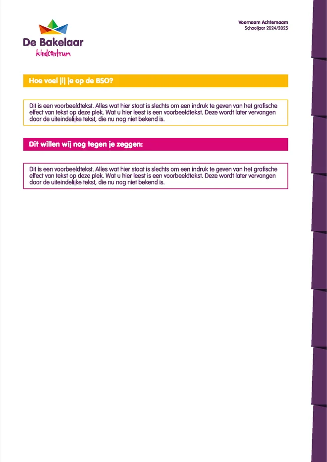 Voorbeeldpagina 3 uit BSO rapport voorbeeld groep 1-8 van Kindcentrum De Bakelaar