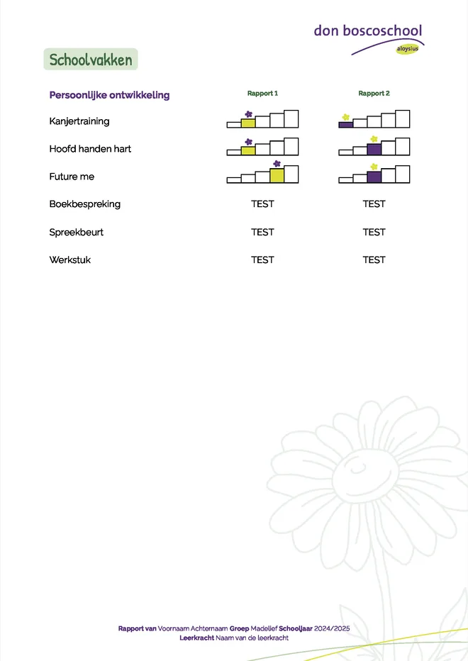 Voorbeeldpagina 5 uit Kindrapport voorbeeld van Don Boscoschool