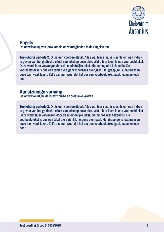 Voorbeeldpagina 2 uit Tekstrapport voorbeeld van Kindcentrum Antonius