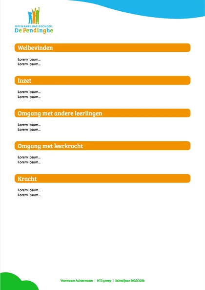 Voorbeeldpagina 1 uit NT2 tekstrapport voorbeeld van De Pendinghe