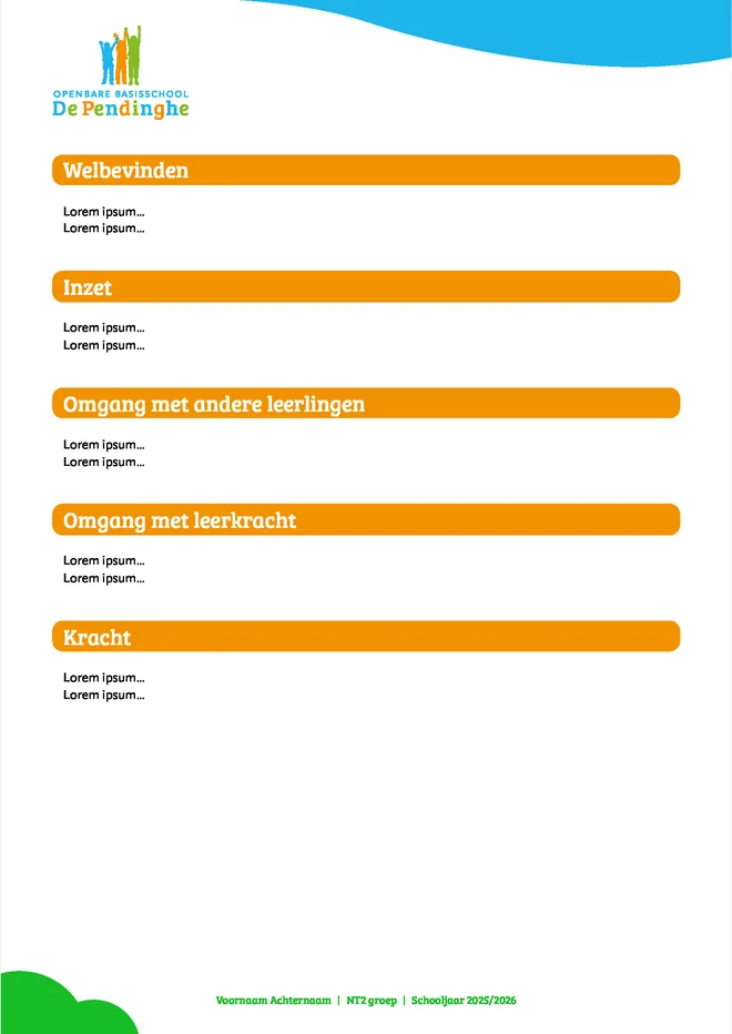 Voorbeeldpagina 1 uit NT2 tekstrapport voorbeeld van De Pendinghe