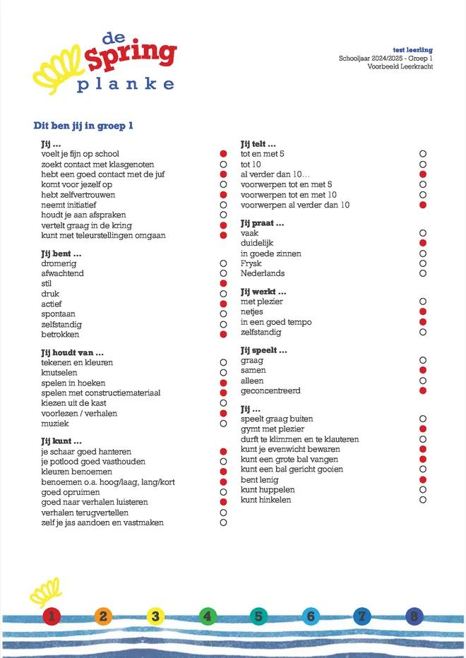 Voorbeeldpagina 2 uit Kleuterrapport voorbeeld van Christelijke Basisschool de Springplanke
