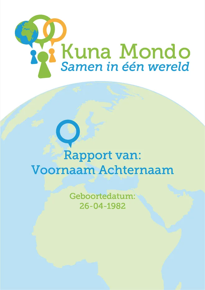 Voorbeeldpagina 1 uit NT2 rapport voorbeeld groep-3-8 van Basisschool Kuna Mondo