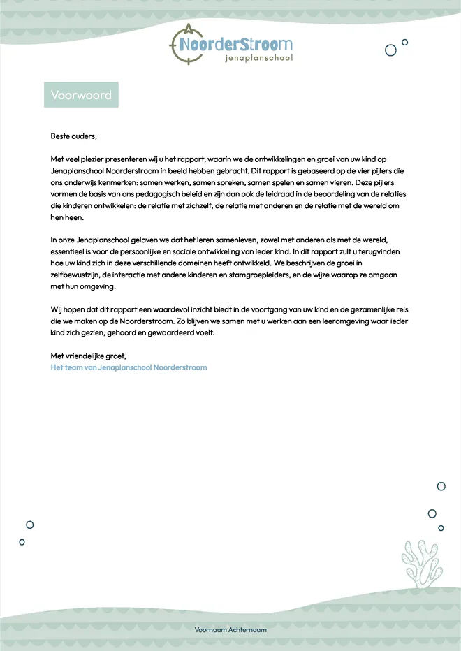 Voorbeeldpagina 6 uit Jenaplan middenbouw rapport van De Noorderstroom