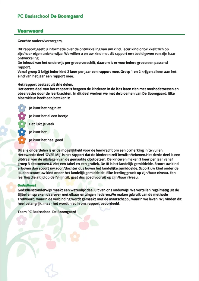Voorbeeldpagina 5 uit middenbouw rapport voorbeeld van Protestants Christelijke Basisschool de Boomgaard