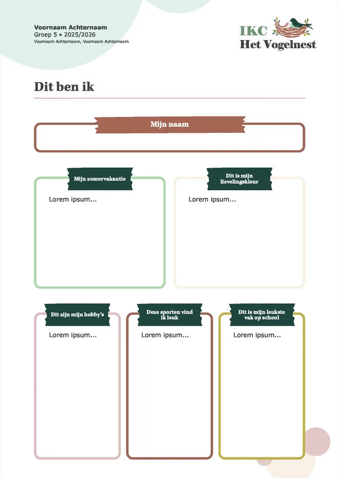 Voorbeeldpagina 3 uit Rapportfolio met kindportfolio voorbeeld van IKC Het Vogelnest