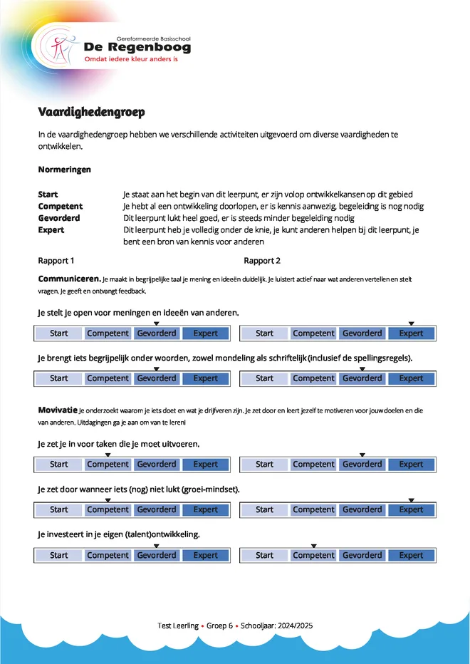 Voorbeeldpagina 6 uit klikzinnenrapport eigen leerlijn voorbeeld van Streekschool De Regenboog Gereformeerd Basisonderwijs