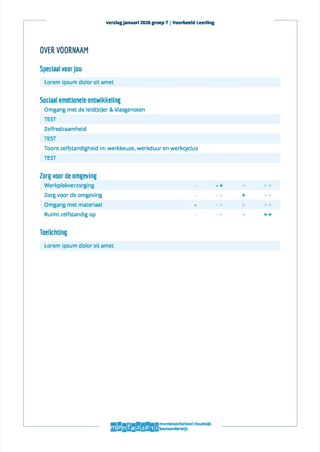Voorbeeldpagina 2 uit Montessori verslag voorbeeld van Montessori Basisschool Houtwijk
