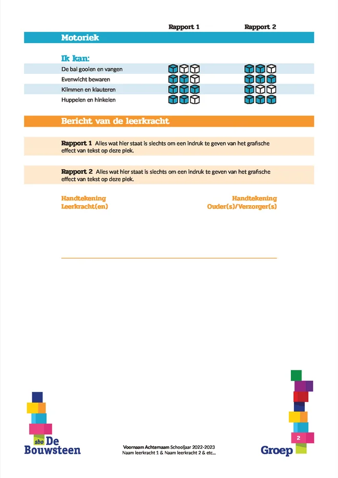 Voorbeeldpagina 4 uit SBO kleuterrapport voorbeeld van School voor Speciaal Basisonderwijs De Bouwsteen