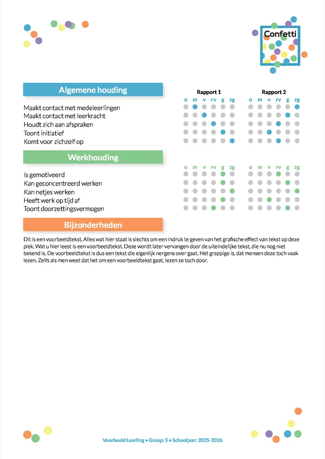Voorbeeldpagina 3 uit Daltonrapport voorbeeld van Confetti