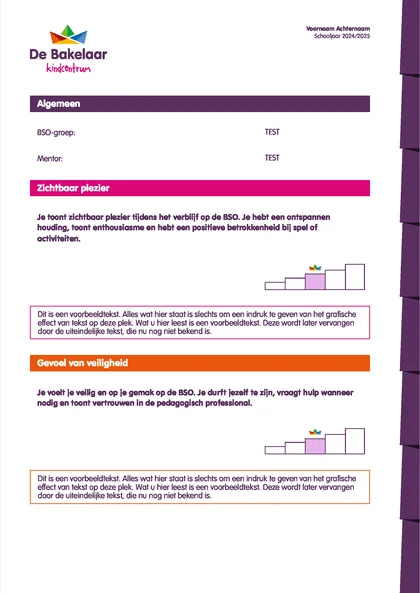 Voorbeeldpagina 1 uit BSO rapport voorbeeld groep 1-8 van Kindcentrum De Bakelaar