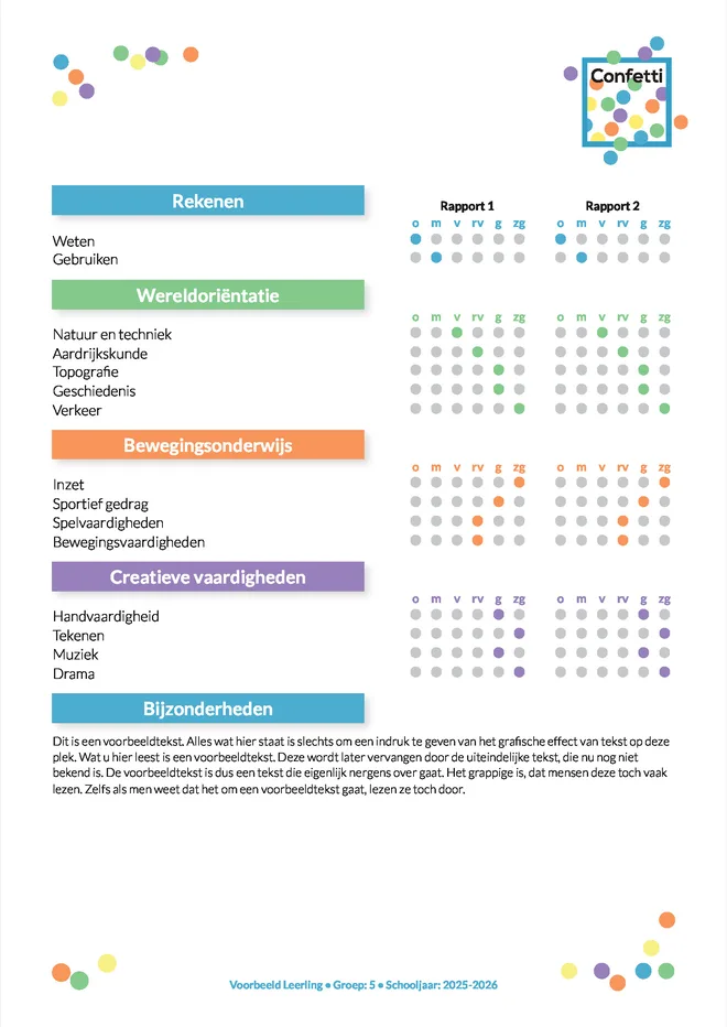 Voorbeeldpagina 5 uit Daltonrapport voorbeeld van Confetti